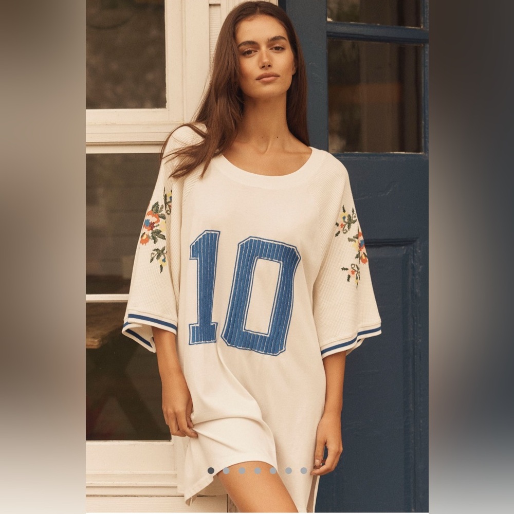 Anthropologie LyreBird Oversized Embroidered Sporty Tee